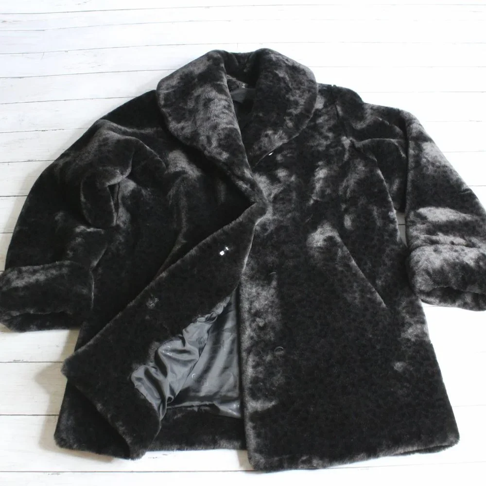 Nuage Women's Faux Fur Coat Size XS Black Plush Winter Jacket - Picture 2 of 11